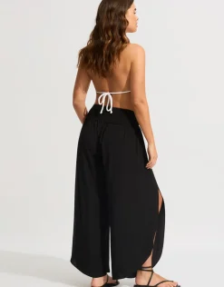 Seafolly Shirred Waist Wrap Beach Trousers - Black Outlet