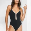Maryan Mehlhorn Silence Ladder Plunge Swimsuit - Black and White Clearance