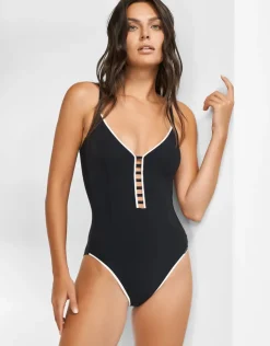 Maryan Mehlhorn Silence Ladder Plunge Swimsuit - Black and White Clearance