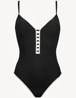 Maryan Mehlhorn Silence Ladder Plunge Swimsuit - Black and White Clearance