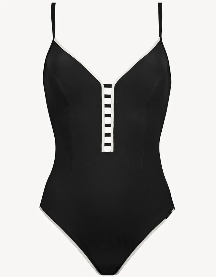 Maryan Mehlhorn Silence Ladder Plunge Swimsuit - Black and White Clearance