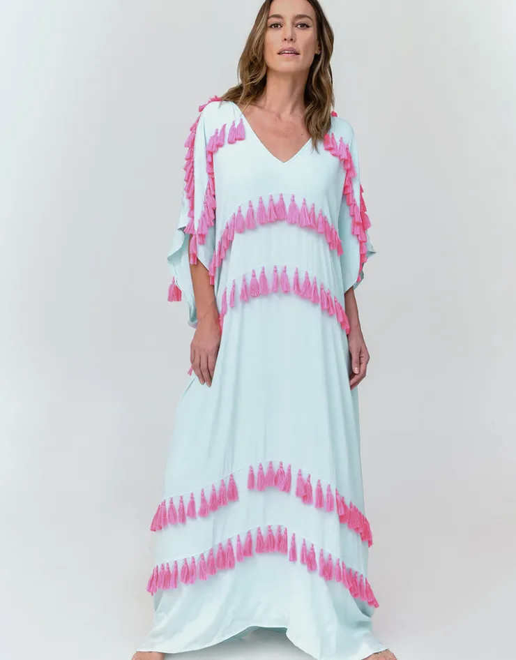 Pitusa Silky Tassel Kaftan - Sky Blue New