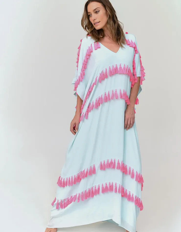 Pitusa Silky Tassel Kaftan - Sky Blue New