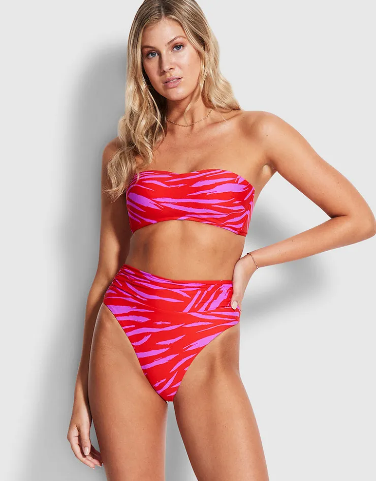 Seafolly Skin Deep Roll Top Rio Bikini Pant - Mandarin Red Hot