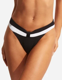 Seafolly Slice of Splice Banded Bikini Pant - Black and White Hot