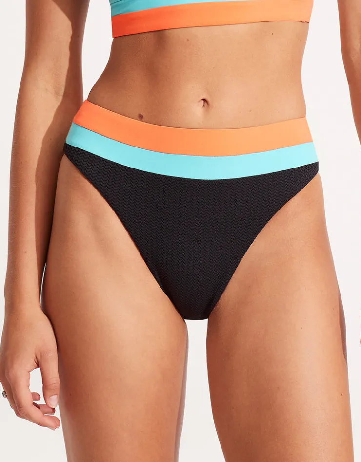 Seafolly Slice of Splice High Rise Bikini Pant - Black Best