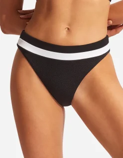 Seafolly Slice of Splice High Rise Bikini Pant - Black and White Best