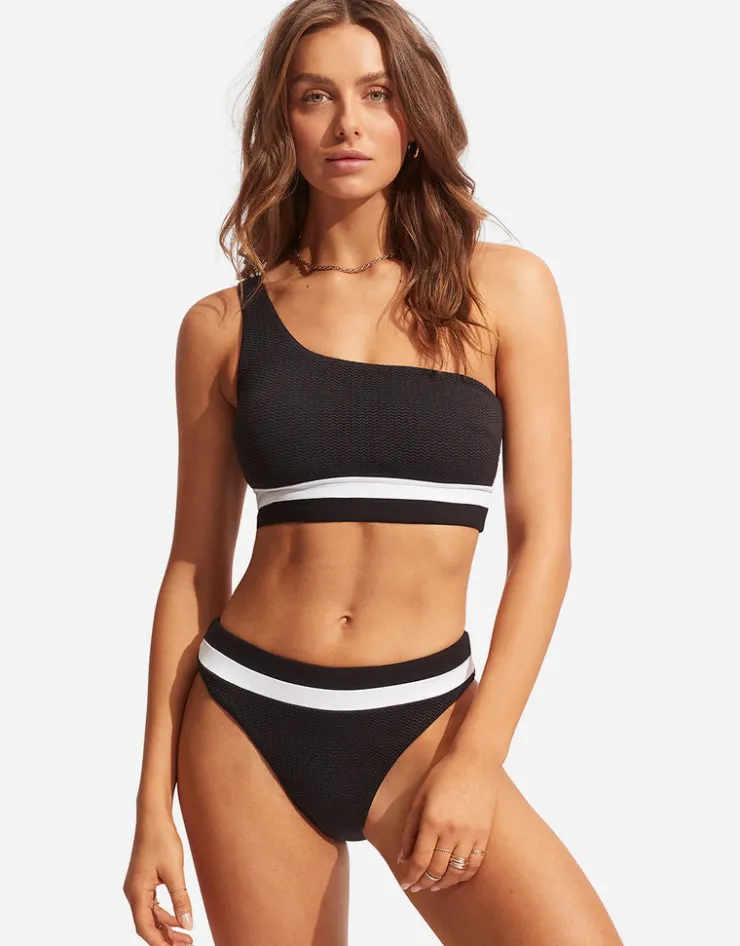 Seafolly Slice of Splice High Rise Bikini Pant - Black and White Best