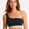 Seafolly Slice of Splice One Shoulder Bikini Top - Black Best