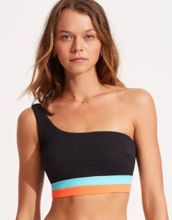 Seafolly Slice of Splice One Shoulder Bikini Top - Black Best