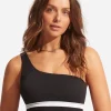 Seafolly Slice of Splice One Shoulder Bikini Top - Black and White Clearance