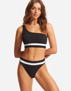 Seafolly Slice of Splice One Shoulder Bikini Top - Black and White Clearance