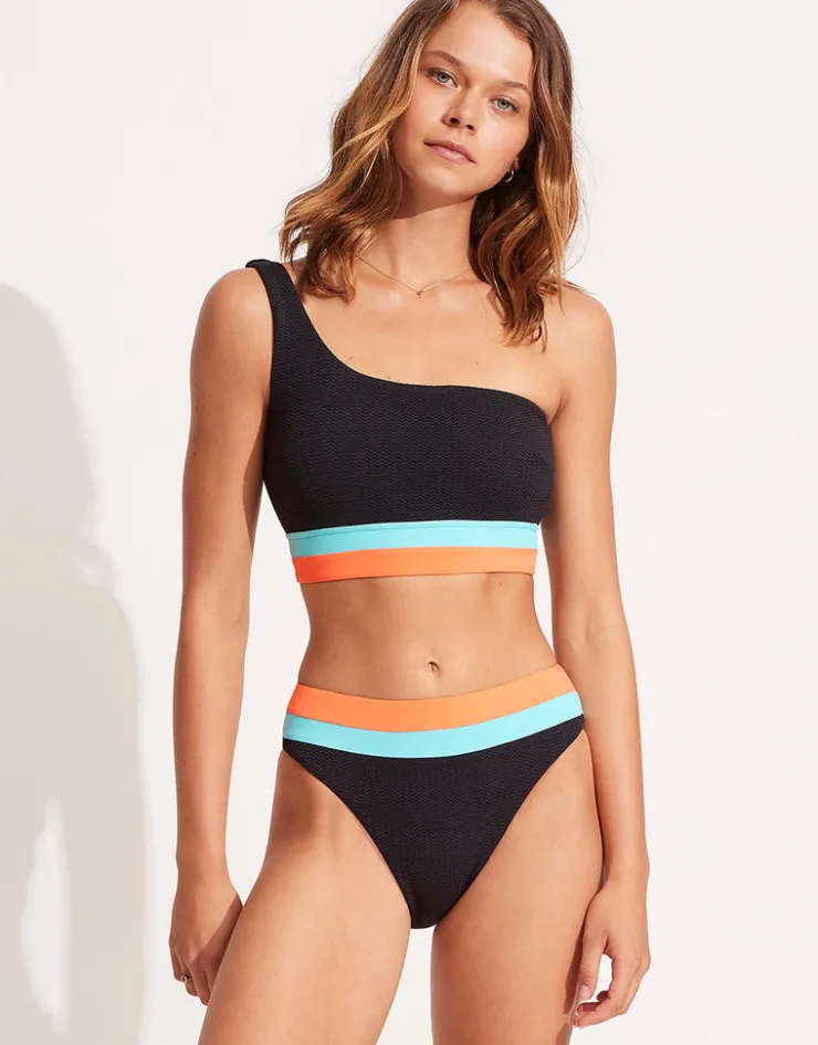 Seafolly Slice of Splice One Shoulder Bikini Top - Black Best