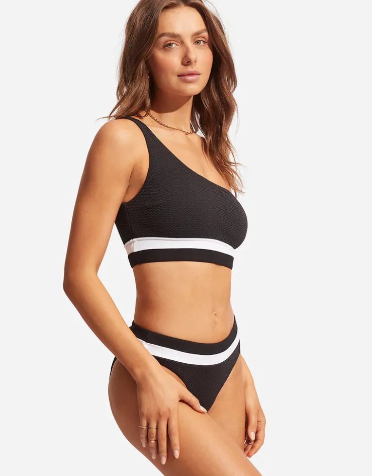 Seafolly Slice of Splice One Shoulder Bikini Top - Black and White Clearance