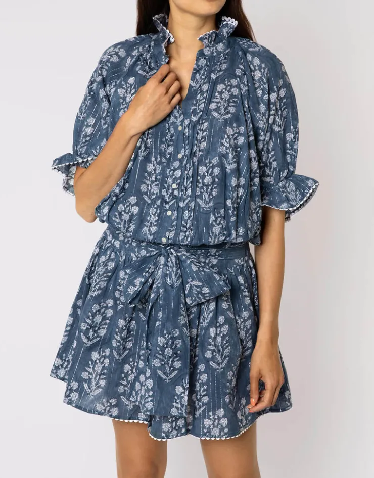 Juliet Dunn Small Flower Block Print Blouson Dress - Midnight Outlet