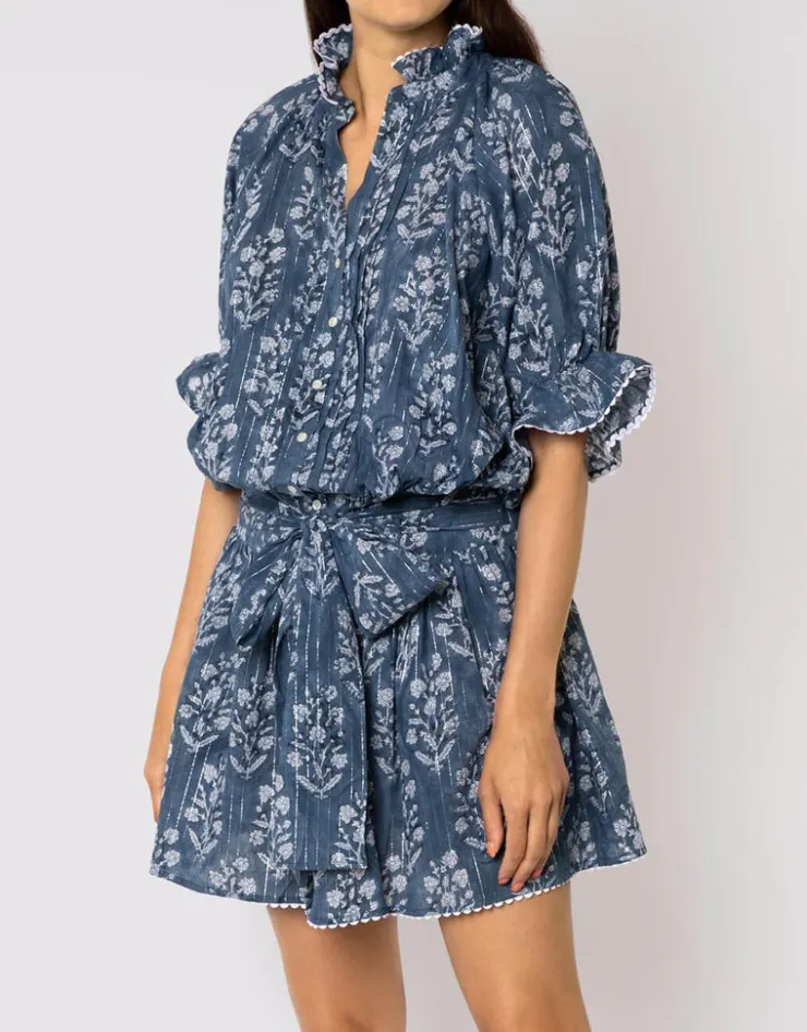Juliet Dunn Small Flower Block Print Blouson Dress - Midnight Outlet