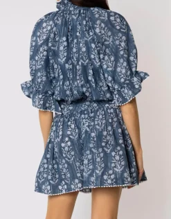 Juliet Dunn Small Flower Block Print Blouson Dress - Midnight Outlet
