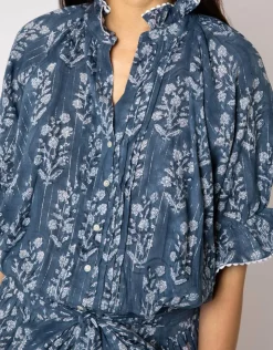 Juliet Dunn Small Flower Block Print Blouson Dress - Midnight Outlet
