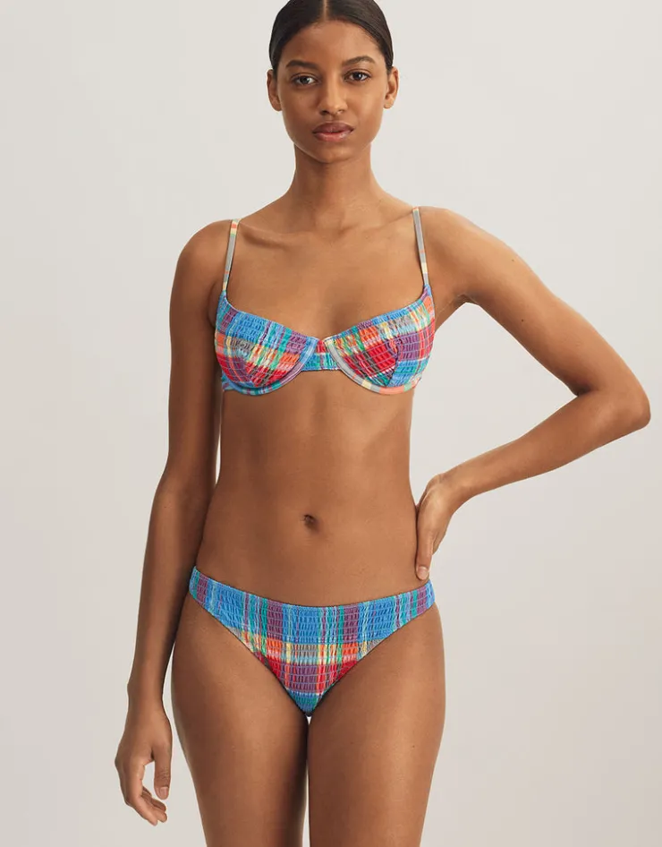 Polo Ralph Lauren Smocked Madras Underwired Balconette Bikini Top - Multi Sale