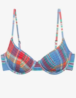 Polo Ralph Lauren Smocked Madras Underwired Balconette Bikini Top - Multi Sale