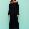 Pitusa Smocked Off the Shoulder Dress - Black Clearance