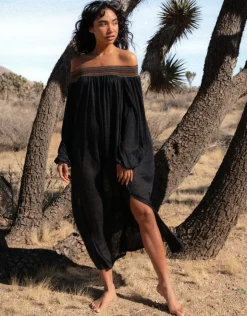 Pitusa Smocked Off the Shoulder Dress - Black Clearance