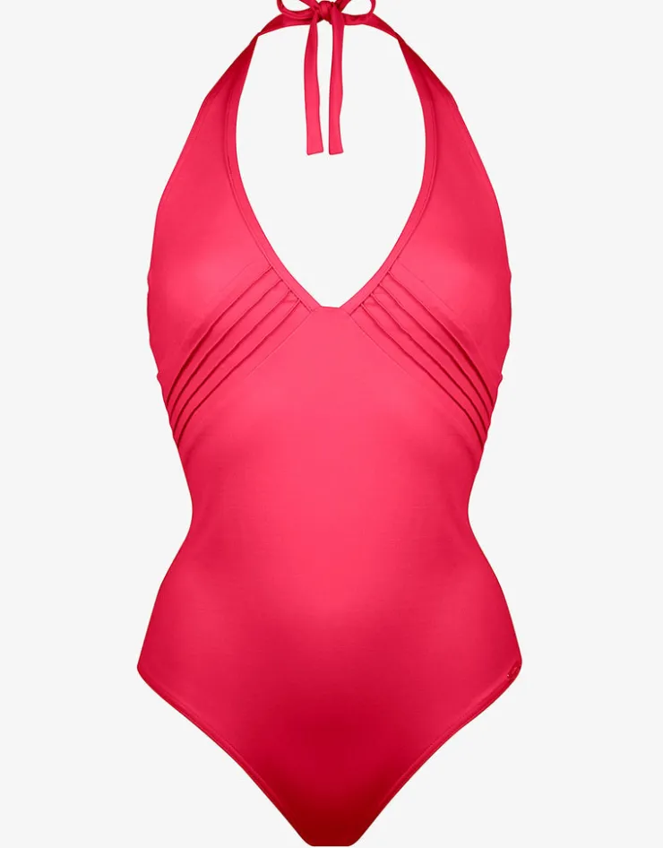 Maryan Mehlhorn Softline Plunge Halter Swimsuit - Watermelon Clearance