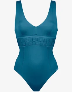 Maryan Mehlhorn Softline V Neck Swimsuit - Mosaic Blue Clearance