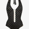 Watercult Soul Spots Plunge Halter Swimsuit - Black Best