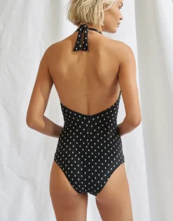 Watercult Soul Spots Plunge Halter Swimsuit - Black Best