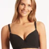 Sea Level Spinnaker Moulded Underwired Bikini Top - Black New