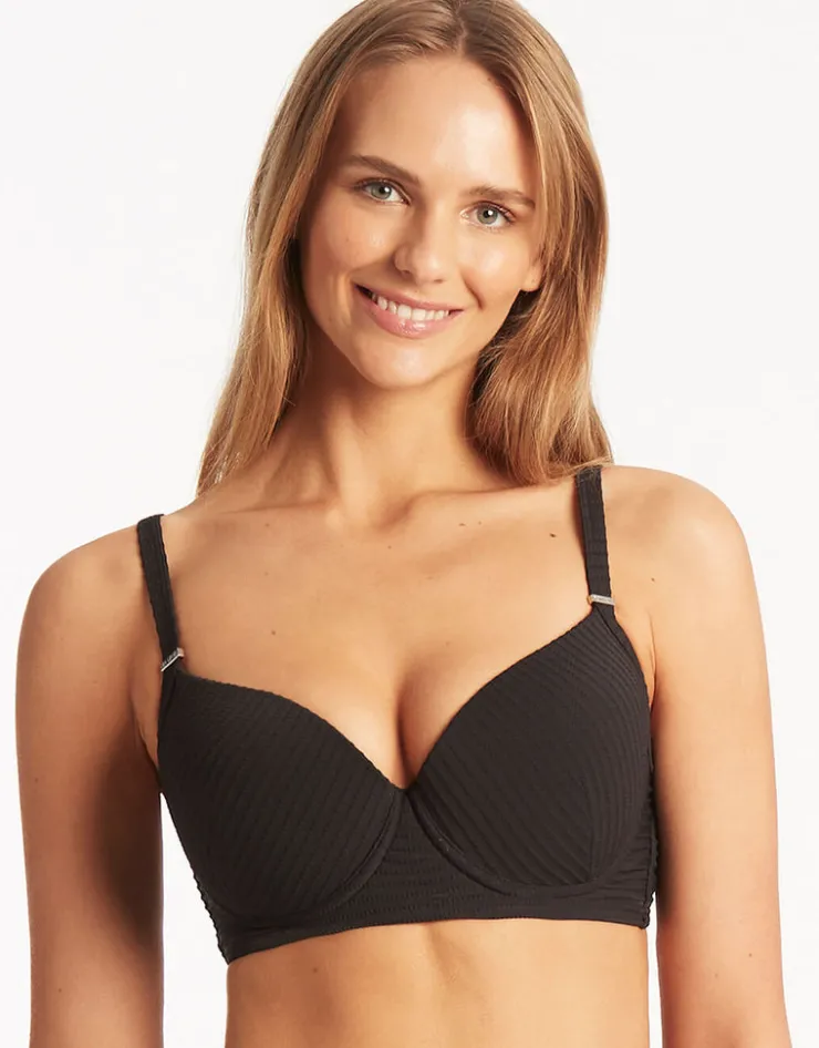 Sea Level Spinnaker Moulded Underwired Bikini Top - Black New