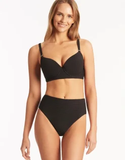 Sea Level Spinnaker Moulded Underwired Bikini Top - Black New