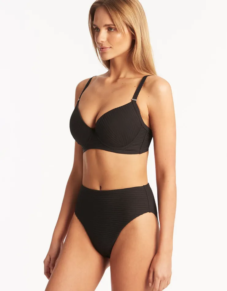 Sea Level Spinnaker Moulded Underwired Bikini Top - Black New