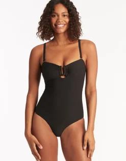 Sea Level Spinnaker U Bar Bandeau Swimsuit - Black Hot