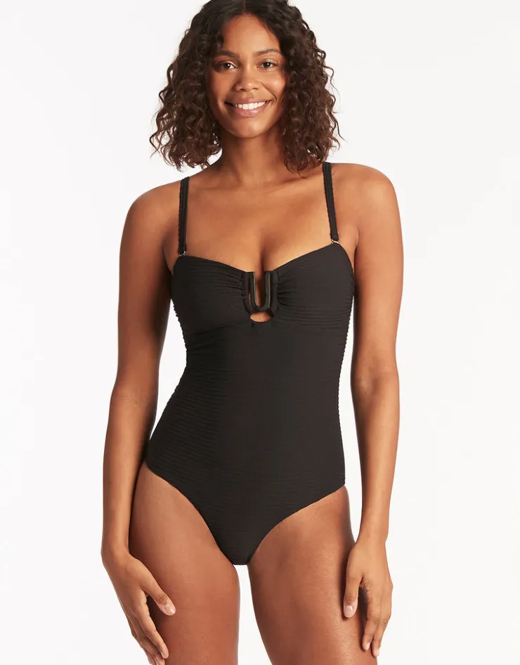 Sea Level Spinnaker U Bar Bandeau Swimsuit - Black Hot