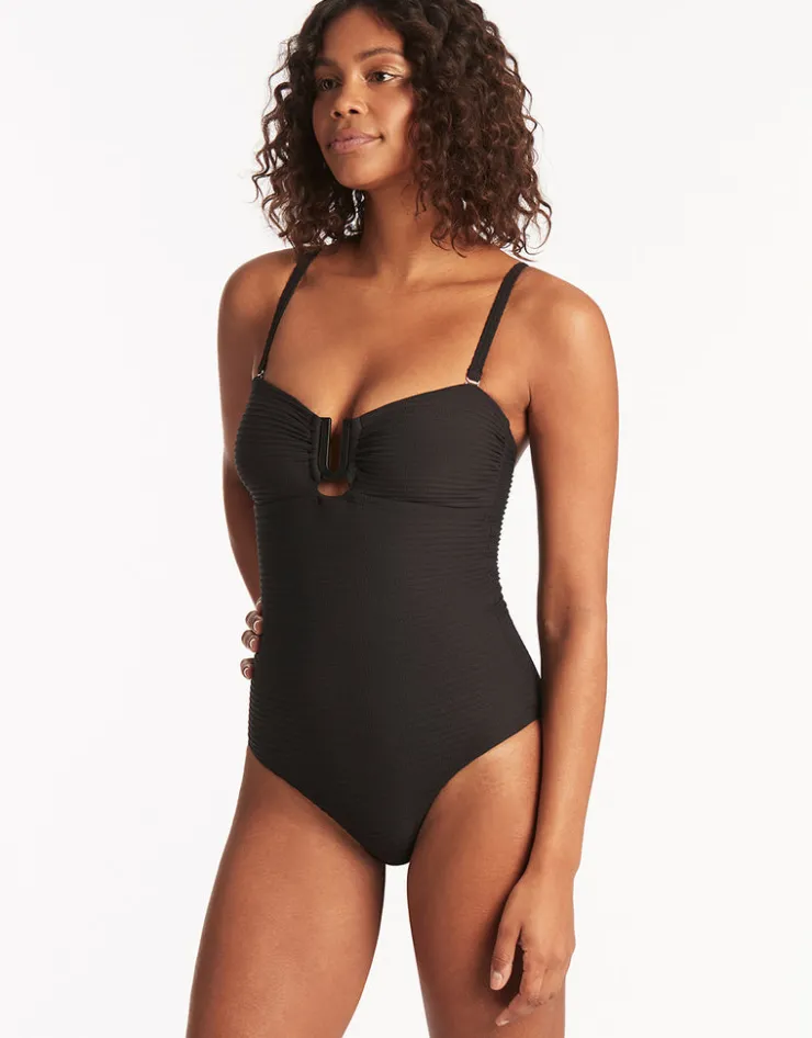 Sea Level Spinnaker U Bar Bandeau Swimsuit - Black Hot