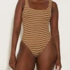 Hunza G Square Neck Swimsuit - Metallic Cocoa Stripe Online