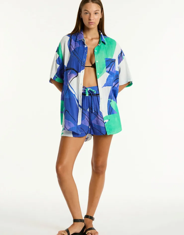 Sea Level Sublime Aloha Beach Shirt - Cobalt Online