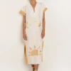 Greek Archaic Kori Sun Midi Kaftan - White and Yellow Online