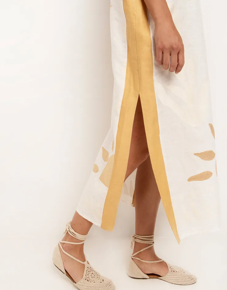 Greek Archaic Kori Sun Midi Kaftan - White and Yellow Online