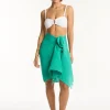 Sea Level Sunset Frayed Sarong - Sea Green Sale