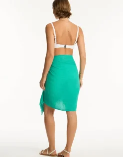 Sea Level Sunset Frayed Sarong - Sea Green Sale