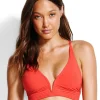 Seafolly Swim Quilted Longline Triangle Bikini Top - Chilli Red Clearance