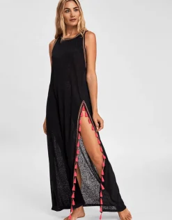 Pitusa Tassel Slit Dress - Black Clearance