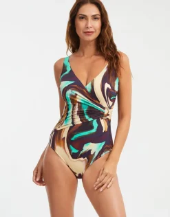 Nuria Ferrer Telma Wrap Swimsuit - Turquoise and Brown Fashion