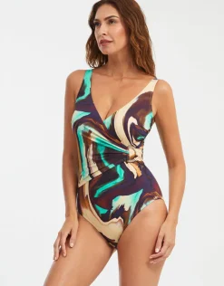 Nuria Ferrer Telma Wrap Swimsuit - Turquoise and Brown Fashion