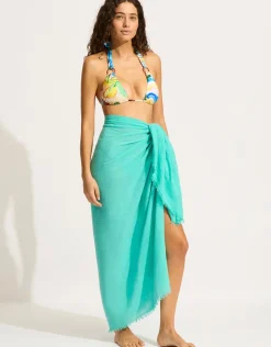 Seafolly Textured Cotton Beach Wrap - Aquatic Blue Discount
