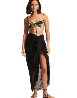 Seafolly Textured Cotton Beach Wrap - Black Hot