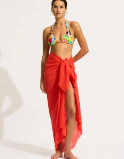 Seafolly Textured Cotton Beach Wrap - Flame Best